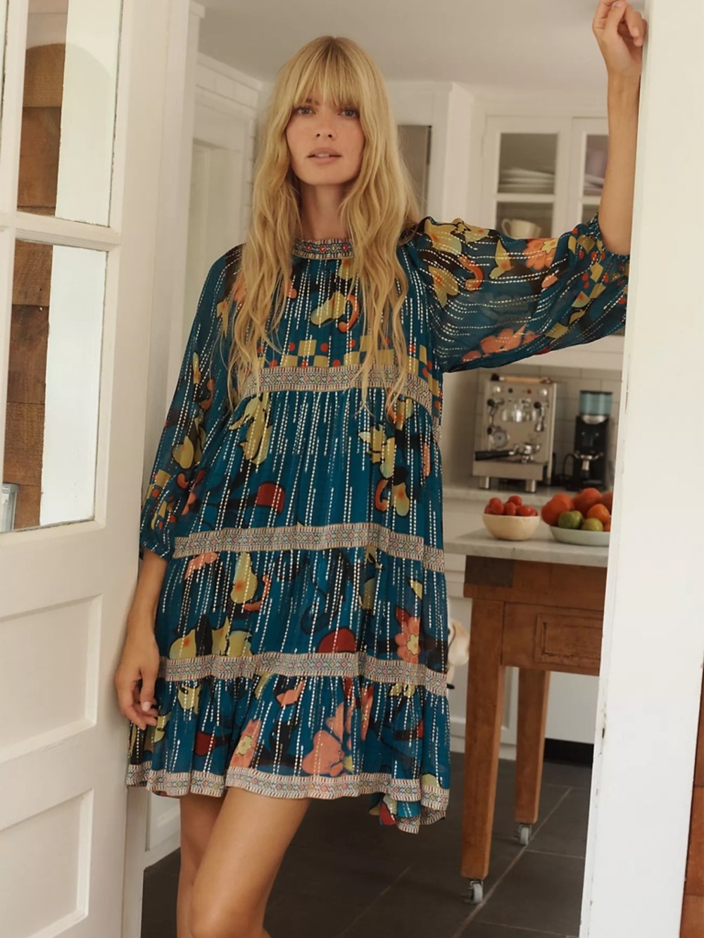 Anthropologie Verb Eulalia Shimmer Tunic Dress Tiered Tie Waist Womens Size 0